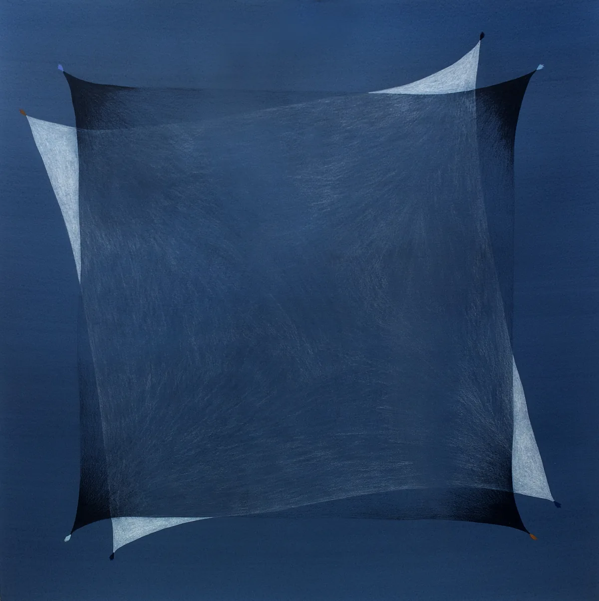 Veil, 2022 – Tusche, Buntstift und Ölfarbe auf Papier, 50 × 50 cm. Werk von Lena Ditlmann